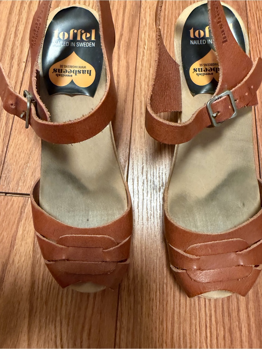 Swedish Hasbeens Brown Leather Open-Toe Heel Sandals - Picture 3 of 8